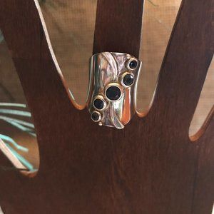 Sterling Silver Sapphire Wave Ring - Size 6